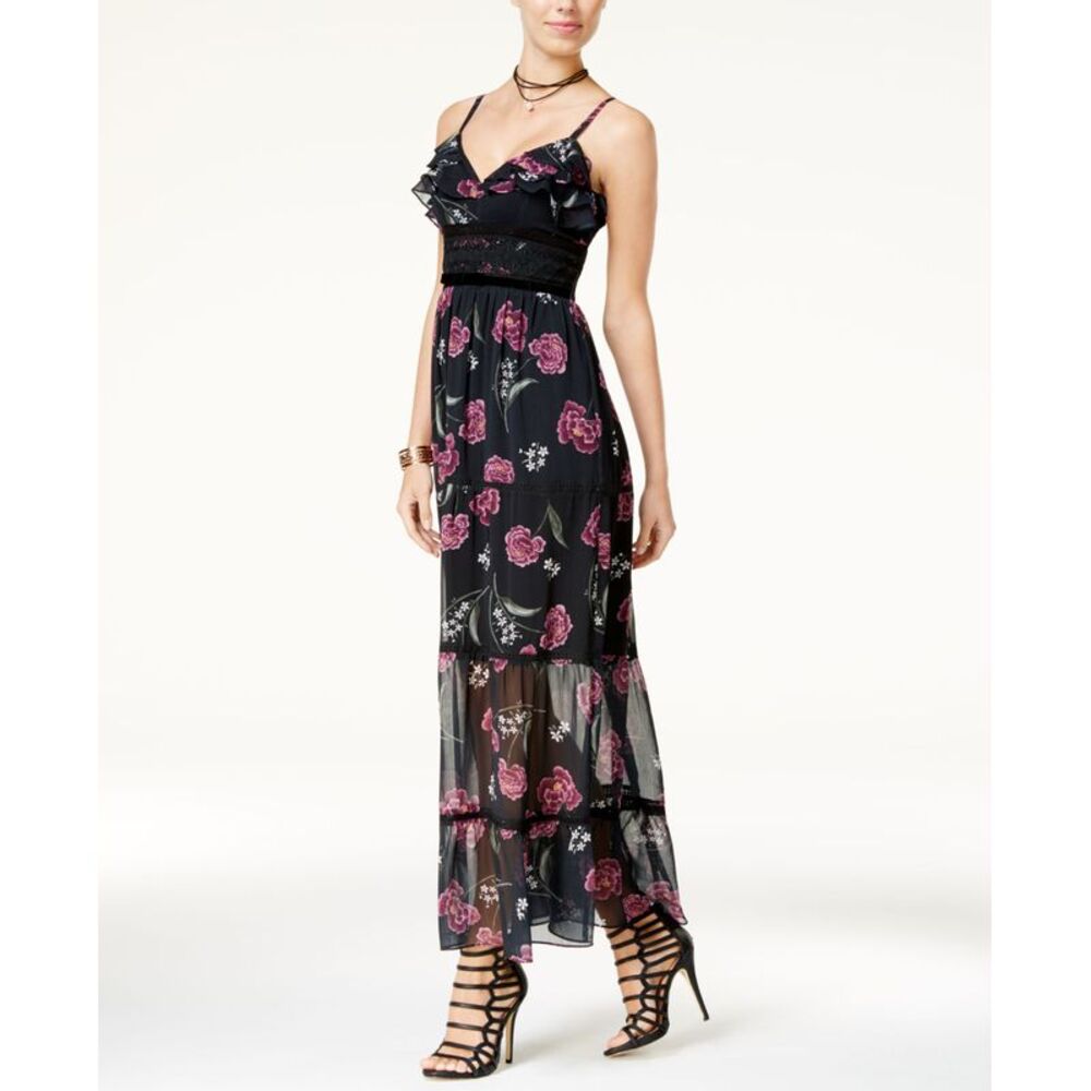 Shift Juniors Ruffled Velvet Trim Maxi Dress